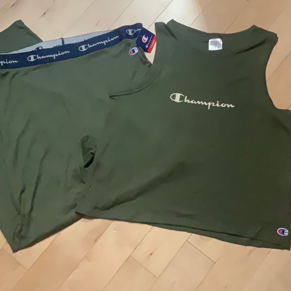 NWT Olive Green Champion Two Piece Sleep Set Tank Top & Bottoms Loungewear